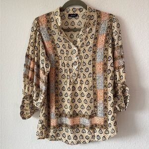 Tolani Women’s 100% Silk Pullover Top Tunic‎ Sz L Balloon Sleeve Boho Peasant